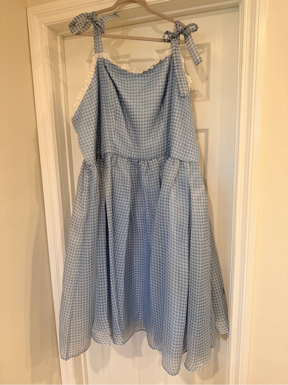 JessaKae Light Blue Gingham Tie-Strap Midi Dress